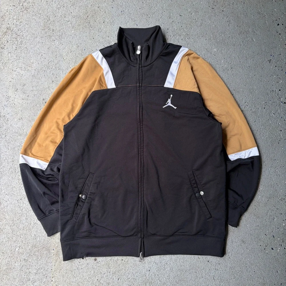 Jordan Mens Colorblock Track Jacket Black Tan White Jumpman Full Zip Large